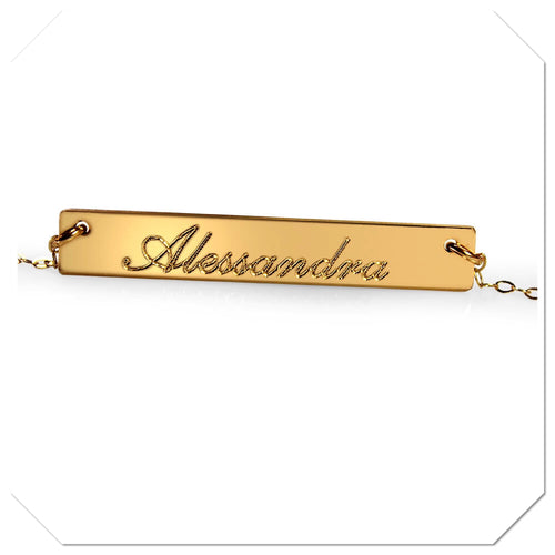 Engraved Custom Gold Bar Necklace