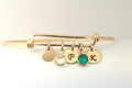 Custom expandable bangle with initial heart charm birthstone - LillaDesigns
