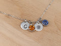 Personalized Silver Initial Necklace with Swarovski Birthstones - LillaDesigns