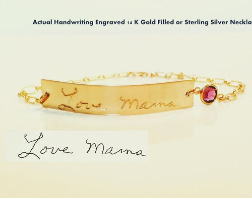 Custom Handwritten Bracelet Birthstone added  Actual Handwriting Bracelet Signature Bracelet engraved bracelet  Memorial handwriting jewelry