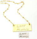 Custom Handwriting Jewelry Handwritten Necklace Gold bar rectangle necklace memorial jewelry gift for her own handwriting loves ones writing