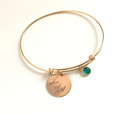Handwriting Bracelet Jewelry Expandable Sterling Silver Bracelet Adjustable Actual Handwriting Bracelet with birthstone Large Coin  Memorial