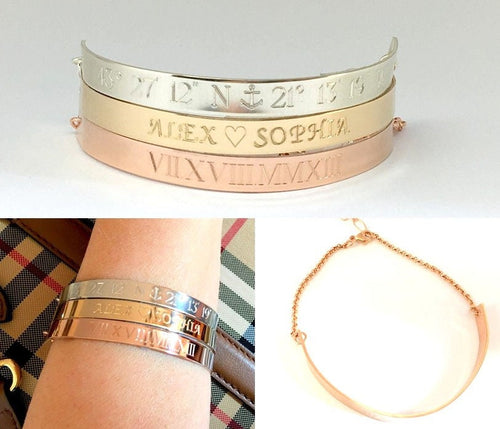 Personalized Bar Bracelet Name Half Cuff Engraved Gift for her Gold Filled Rose Gold Sterling Silver Children Name Engraved Gift for Mom