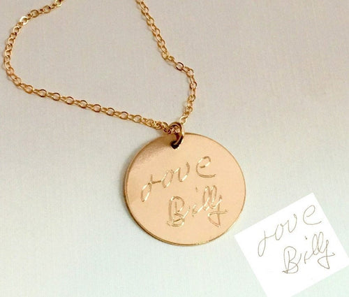 Actual Handwriting necklace - Personalized Disc Handwriting Necklace - Gold Round pendant handwriting  Necklace - Handwritten Jewelry