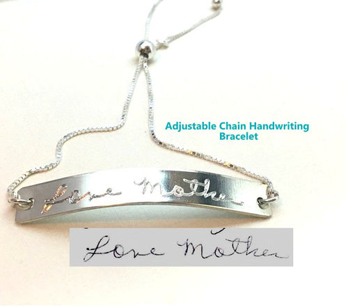 Handwriting Bracelet  Sterling Silver adjustable chain handwritten bracelet Signature Bracelet Personalized Memorial handwritten jewelry