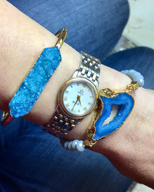 Blue Druzy Bracelet Raw Crystal Jewelry Raw stone bracelet Boho Jewelry Gift for best friend gift for her birthday gift natural gem bracelet