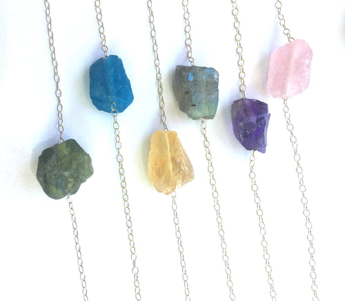 Birthstone Necklace Raw Crystal Necklace Rough Gem Stone Necklace Emerald Necklace Layering Necklace, Dainty Stone Pendant