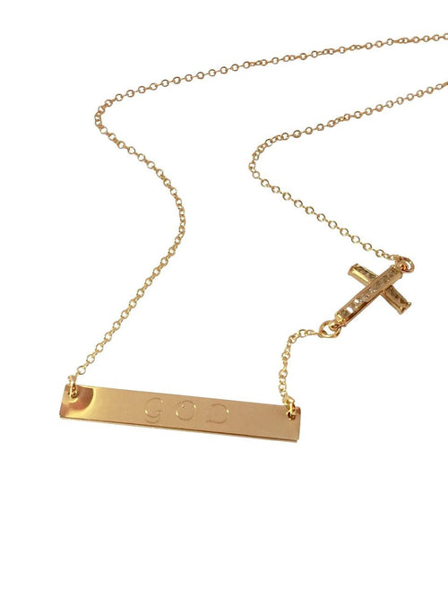 Diamond Cross Necklace sideway cross  Gold Bar engraved CZ side-way cross Memorial Necklace Personalized Cross - Monogram Name  Necklace