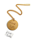 Handwritten necklace Christmas Gift Memorial Gold Necklace Personalized Handwriting Necklace Gold Round pendant handwriting Jewelry 14K - LillaDesigns