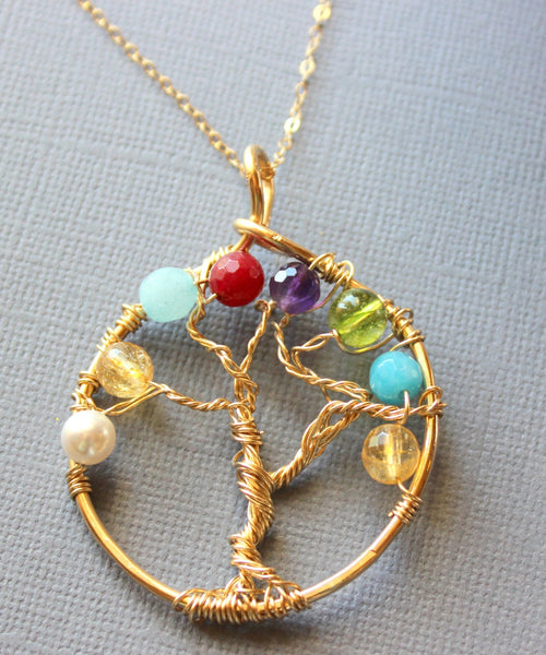 Family Tree Genealogy Tree of Life Personalized Tree of Life Birthstone 14K Gold Filled Mothers