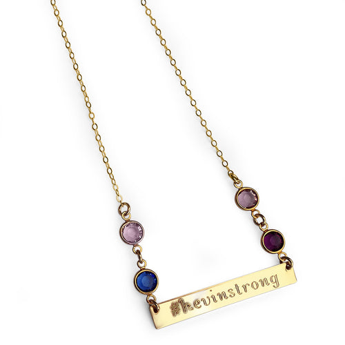Gold Bar Necklace, Birthstone Personalized Mothers Necklac - LillaDesigns
