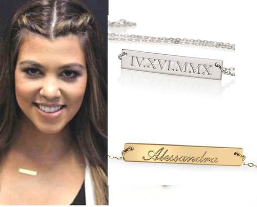 Personalized Gold Bar Necklace, Engraved Bar Necklace