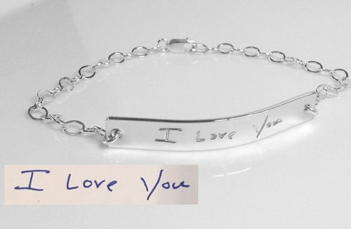 Handwriting Bracelet  / Sterling Silver Actual Handwritten Bracelet /Personalized engraved nameplate bracelet / Memorial handwriting jewelry