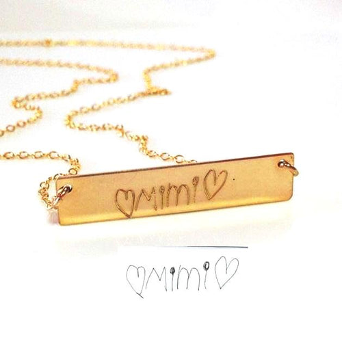 Handwriting necklace Engraved Children Art Necklace /gift for mom Handwritten Necklace / drawing engraved Rose Gold Personalized engraved - LillaDesigns