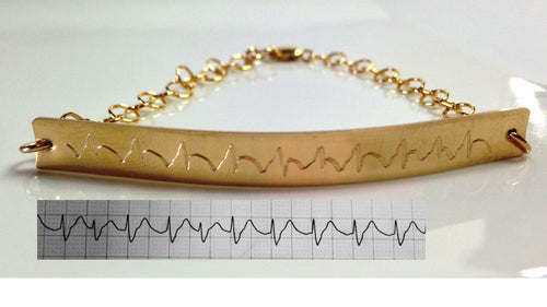 Custom sonogram heartbeat  necklace -  Engraved Handwriting Bracelet Long Gold Bar engraved - EKG - ECG - Voice sound necklace-Lilladesigns