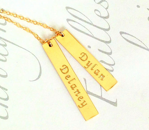 Engraved Gold or Sterling Silver Bar Necklace- Set of 2 bars hanging together - LillaDesigns
