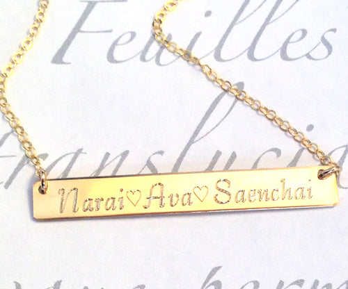 Mom Necklace Custom Engraved - Gold Bar Necklace - LillaDesigns