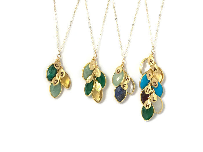 Sterling Silver 5 gems 5 leafs