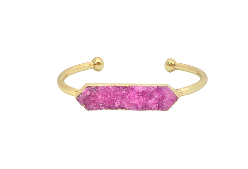 Druzy Bangle Collection - Bohemian Pink Druzy Gold Bangle - LillaDesigns