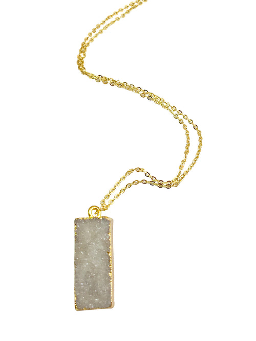White Geode Collection - White bar Druzy Necklace Vertical bar