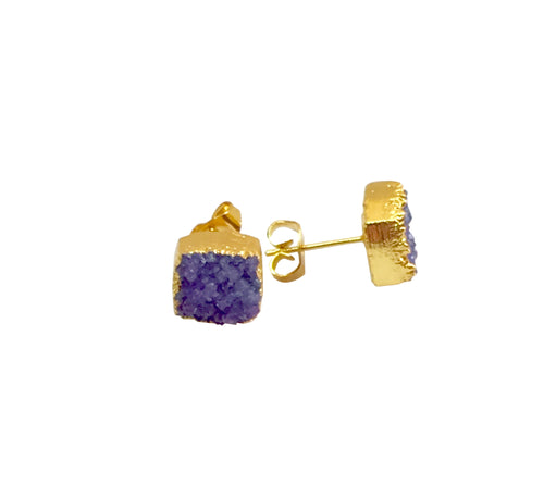 Violet Collection - Purple Druzy Stud Earrings