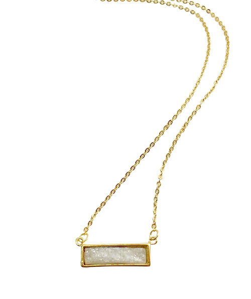 White Geode Collection - White bar Druzy Necklace Horizontal