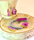 Druzy Bangle Collection - Bohemian Pink Druzy Gold Bangle - LillaDesigns