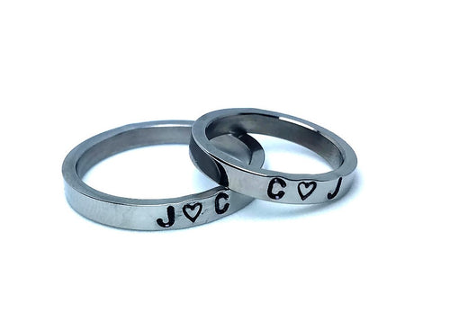 Matching Couples Initial Ring Handstamped - LillaDesigns