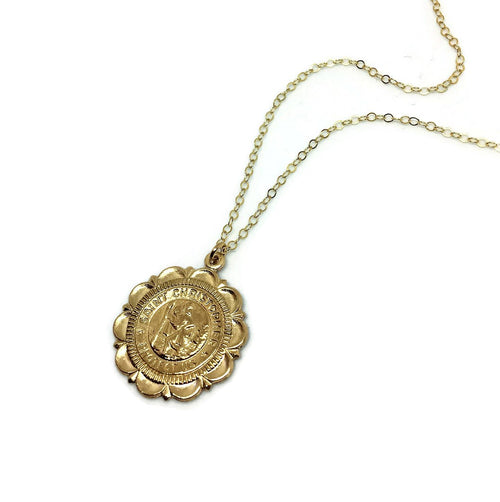 Blessed Traveler Necklace - Saint Christopher Medallion - LillaDesigns