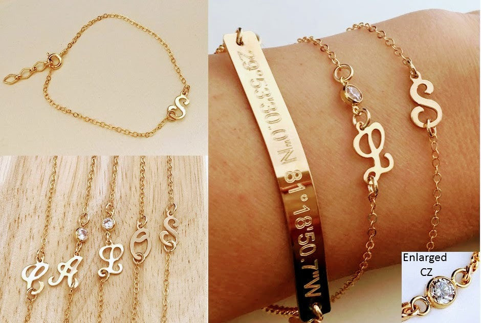 Sideways Double Initial Bracelet in 14k Solid Gold | Initial Jewelry for  Women - r.chiara
