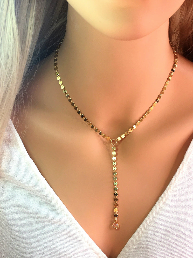 Lariat Choker Necklace Gold Lariat Necklace - LillaDesigns