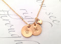 Gold Initial Necklace Personalized Disc Necklace Handstamped Initials - LillaDesigns