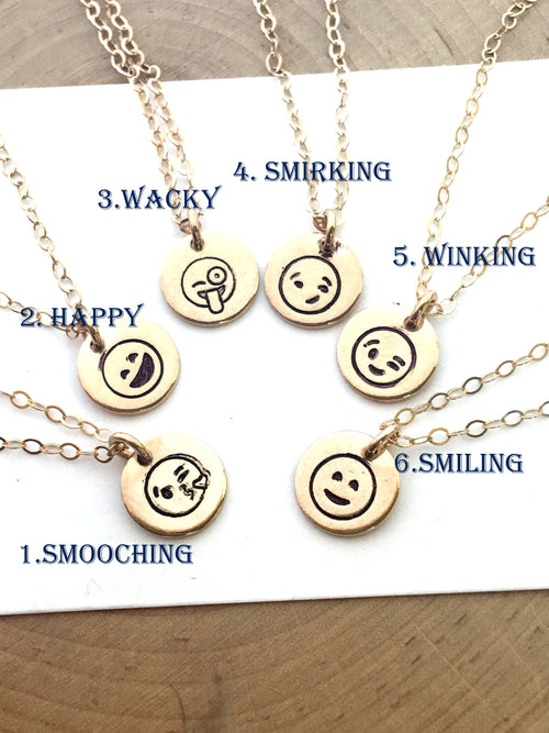 Emoji Necklace Kissy Face Necklace Gift for best friend necklace emoji disc necklace rose gold sterling silver gift for her happy face - LillaDesigns