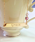 Sterling Silver Engraved Gold Bar Necklace with Swarovski Birthstone added - Mom jewelry