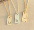 Zodiac Jewelry - Zodiac Gold or Sterling Silver Necklace - Birthstone added handstamped zodiac signs constellation necklace gold filled
