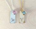Zodiac Necklace Valentines gift Constellation necklace gift for her Initial Personalized Zodiac handstamped vertical short gold bar
