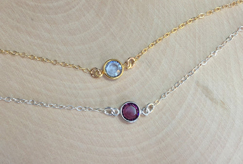 Simple Birthstone Necklace, Swarovski Crystal Birthstone necklace Small Choker or Layering Necklace  14k Gold Filled