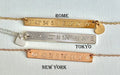 Custom Coordinates Vertical Necklace, Vertical Long Bar Reversible clover lucky charm added