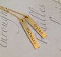 Custom Coordinates Vertical Bar Necklace, Heart Charm Reversible Location GPS Coordinates