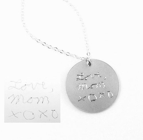 Actual Handwriting Sterling Silver necklace - Personalized Disc Handwriting Necklace - Custom handwriting  Necklace - Handwritten Jewelry