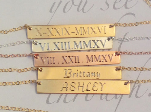 Bar Necklace personalized name engraved Gold Bar necklace Bar Necklace Initial Necklace Heart charm Gold Fill Rose Gold