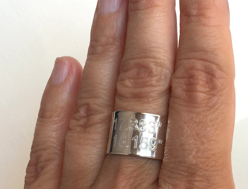 Custom Coordinate Ring - Wide band adjustbale Sterling Silver Ring Gold Latitude Longitude Personalized  Gold Ring Engraved Ring open ring