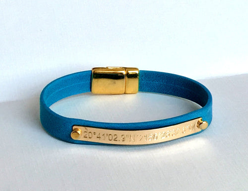 Personalized Leather Bracelet Copper custom leather cuff Custom Coordinate gift for her bracelet gift for him Altitude Longitude Bracelet - LillaDesigns