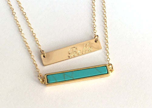 Turquoise Bar Necklace, Gold Bar Necklace layered necklace layering Gold filled chain