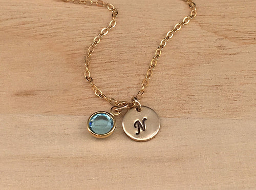 Initial Necklace with birthstone Gold Filled Personalized Mom Necklace, Gift for her Birthstone Crystal Necklace