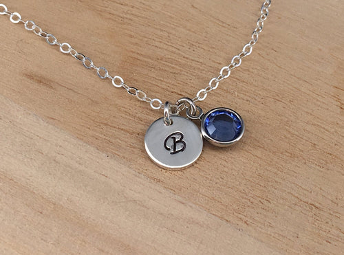 Girl Initial Necklace, Birthstone Necklace