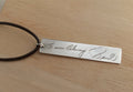 Handwriting necklace for men Father's day gift for dad leather cord necklace vertical bar gift for him  Necklace Actual Handwritten Necklace
