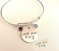 Handwriting Bracelet / Custom Adjustable Actual Handwriting Bracelet with birthstone  Large Coin Expandable Memorial handwriting jewelry