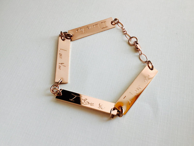 Handwriting Bracelet  / Rose Gold Sterling Silver Family Actual Handwritten Bracelet / Personalized engraved / Memorial handwriting jewelry