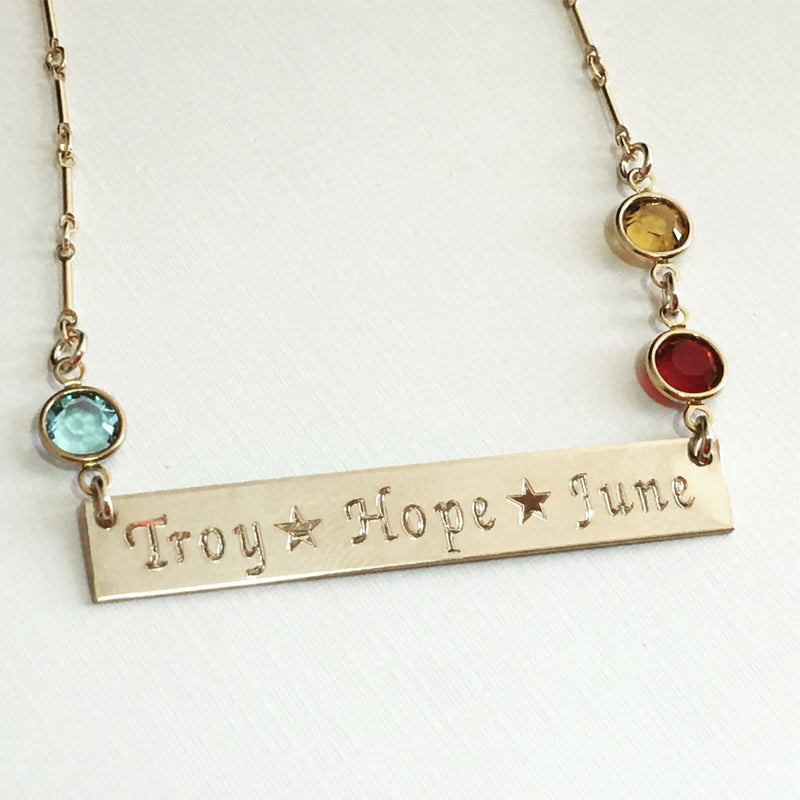 Personalized Mothers Necklace Mom Necklace Custom Engraved Gold Bar Necklace